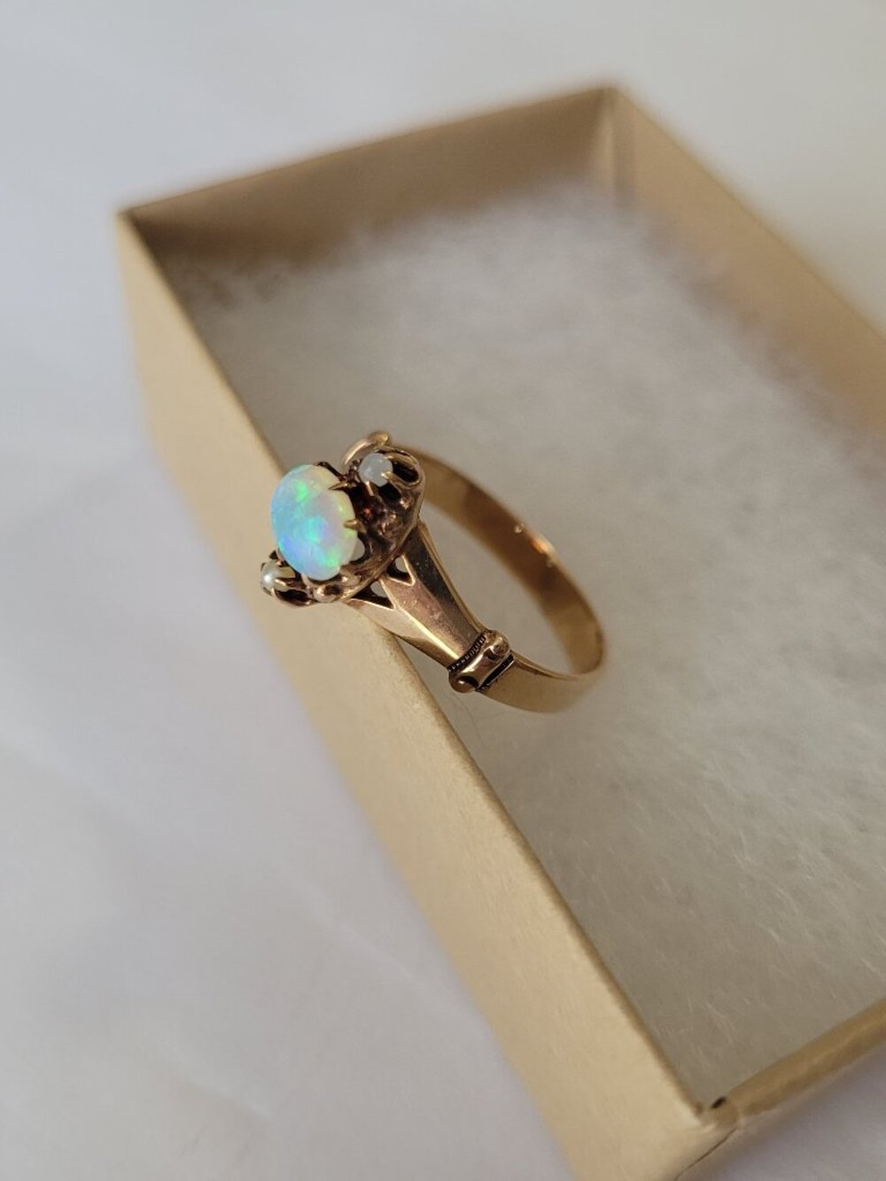 Opal Gold Antique Ring Seed Pearls Victorian October Birthstone 10k - Picture 6 of 16